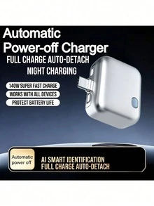 140W Type-C 快充自動斷電充電器,磁吸彈出式充電接口,100% 滿電自動斷電電源適配器,旅行必備,夜間充電 - 彩色 - 查看 2