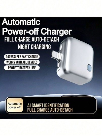 140W Type-C Fast Charging Auto-Off Charger, Magnetic Pop-Up Charging Port, 100% Full Charge Auto-Off Power Adapter, Travel Essential, Night Charging