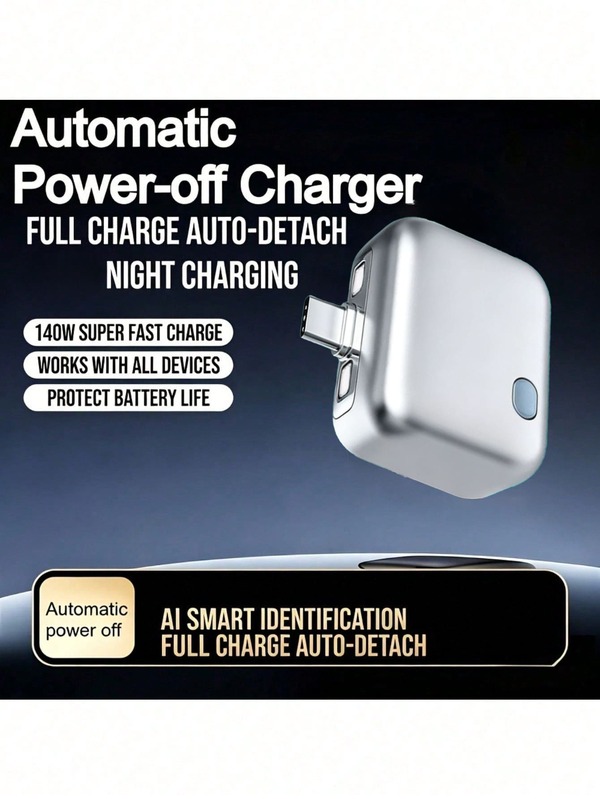 140W Type-C Fast Charging Auto-Off Charger, Magnetic Pop-Up Charging Port, 100% Full Charge Auto-Off Power Adapter, Travel Essential, Night Charging