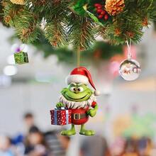 Panini Grinch Holding Gift Acrylic Christmas Ornament, Green Monster Christmas Pendant - Multicolor - View 3