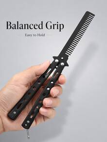 1pc Butterfly Practice Comb Foldable Men's Steel Comb Training Tool Flip Knife Comb Unsharpened Stainless Steel Suitable For Outdoor Beginners - Multicolor - View 4
