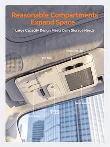 Premium PU Leather Car Sun Visor Organizer – Multi-Compartment Holder With Glasses Clip, Pen Slot, Card Slots, And Mesh Pocket; Universal Interior Accessory For Storing Documents And Cards. - A - View 3