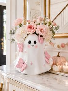 1pc Cute Ghost Vase, Pink Butterfly Decor, Kawaii Halloween Vase, Spooky Season Home Decor, Suitable For Living Room, Bedroom, Table, Shelf And Desk, Aesthetic Room Decor, Autumn Halloween Decoration, Tabletop Centerpiece, Gift For Women And Girls - C - View 6