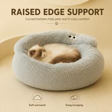 Comfortable Plush Sofa-Style Pet Bed, Suitable For Cats And Small Dogs, Soft Fluffy Round Cat & Dog Bed With Raised Edges, PP Cotton Filled Warm Sleeping Nest Mat, Indoor Pet Resting Bed - Light Grey - View 8