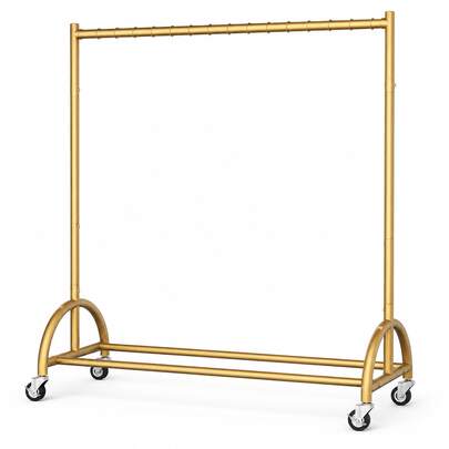 Perchero de ropa con ruedas dorado, 43 X 14.8 X 66 pulgadas, perchero de metal con estante inferior y ruedas