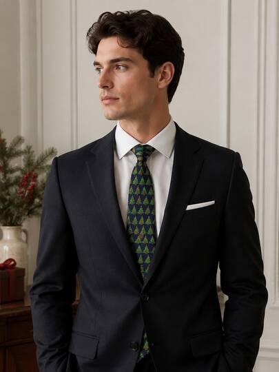 1pc Men's Christmas Holiday Outfit With Christmas Tree Tie. Suitable For Christmas Wear