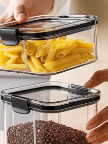 Kit Potes Herméticos Porta Mantimentos em Acrílico Cristal Transparente Organizador Empilhável para Cozinha Armazenar Cereais Grãos Massas Feijão Arroz Farinha Açúcar Café Temperos - Kit 5 Peças - Visão 7