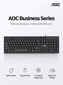 AOC KB161 Wired Keyboard: 104-Key Full-Size Layout | USB Plug And Play | Spill-Resistant Design | Non-Slip Feet For Stable Operation | Ergonomic Comfortable Experience | Compatible With Win7/8/10 - View 3