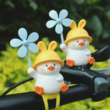Creative Cartoon Yellow Hat Rabbit Ear Duck Windmill Hanging Ornament, PVC Material (No-Trace Adhesive / Silicone Strap) 2 Options, Suitable For Bicycle, Electric Scooter, Motorcycle, Car Interior Decoration - Yellow Hat Rabbit Ear Duck Windmill - View 9