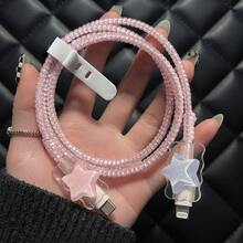 3D Star Data Cable Protector Compatible With Apple 18W/20W, Ins Sweet Girl Style Data Cable Protector, Gift For Friends, Ideal Small Gift, Christmas Gift - Wavy Star - View 3