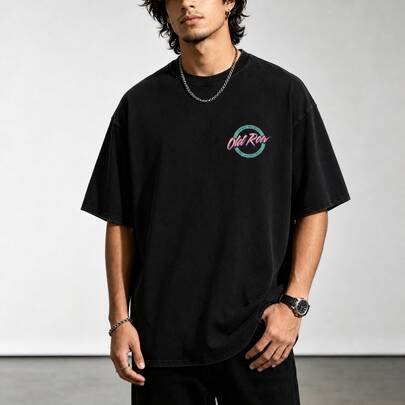 Vintage Men's T-Shirt, Grey And Turquoise Circle Motif, Double-Sided, Urban Retro Style, Crew Neck, Short Sleeves, Summer Tops.