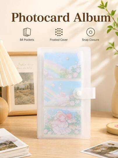84-Pocket 1-Book 3-Inch Photo Album, PP Plastic Snap Button Card Collection Folder, Portable Postcard Ticket Travel Souvenir Storage Book, Home Office Organizer