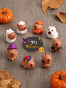 9pcs Creative Cartoon Christmas Capybara Series DIY Shoe Charms Resin Mini Pendants, Hollow Out Clogs Decoration, Holiday Party Favors Gifts - Multicolor - View 3
