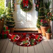 1pc Christmas Theme Semi-Circle Rug, Burgundy Background, Candy Cane, Snowflake, Bow, Christmas Element Print, Rich Christmas Holiday Vibe, Directly Boost Home Holiday Atmosphere, Hand-Cut With 1-5cm Error, Christmas Small Rug, Christmas Party Decoration, Christmas Semi-Circle Rug, Doormat, Small Rug, Welcome Mat, Rug, Mat, Outdoor Doormat, Kitchen Rug, Home Decor, Front Door Mat, Area Small Rug, Outdoor Mat, Home Decor, Area Rug, Garden Rug, Autumn/Winter Rug, Washable Rug - Multicolor - View 2