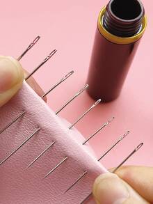 30pcs Side-Loading Self-Threading Needles With Large Eye Design, Paired With Faux Sandalwood Storage Needle Case, Easy Threading, Suitable For Clothing Repair, Embroidery, Fabric Crafts, Home Textile Mending, Daily Sewing DIY Accessories - Side-mounted Needle + Faux Sandalwood Needle Case - View 2