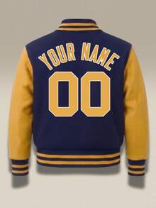 Custom Men Baseball Jacket Personalized Team Name Number Navy Gold Varsity Letterman Coat Button Up Retro Casual Outwear - Royal Blue - View 3