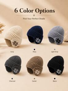 Vintage Ribbed Knit Beanie Hat With Snowflake Earflap Design, Unisex Warm Winter Knitted Cap, Casual Earflap Cold Weather Hat, Suitable For Outdoor Walking, Travel, Commuting, Autumn/Winter Hat Accessory - Multicolor - View 7