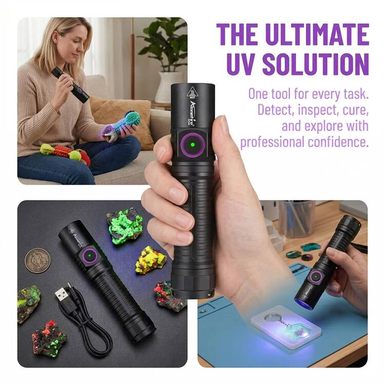 365nm UV 手電筒 黑光燈 Alonefire 5W 高功率 USB 充電式紫外線手電筒，寵物尿漬與癬菌檢測器，適用貓狗污漬、鈔票驗真、尋找蠍子、隱形墨水檢查 - 彩色 - 查看 9
