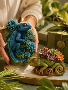 قالب سيليكون ثلاثي الأبعاد على شكل حرباء وزهور الغابة، قالب نحت سحلية استوائية، قالب حرفي DIY لصنع شموع عطرية من الجبس والراتنج لديكور المكتب - قالب سيليكون - مشاهدة 1