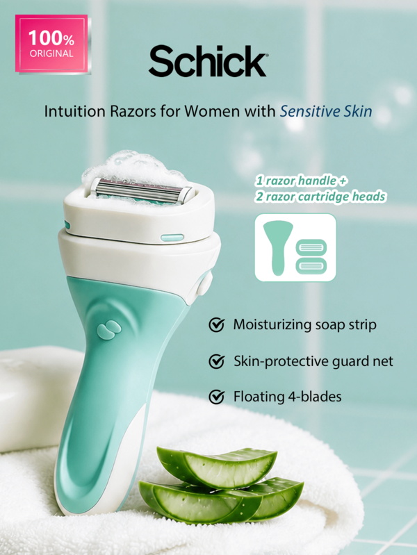 Schick Maquinillas de afeitar Intuition para mujeres con piel sensible, con jabón hidratante incorporado, suave con la piel sensible, deslizamiento hidratante y suave, incluye hoja de repuesto