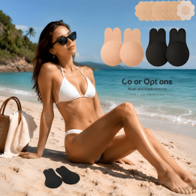 Women's Rabbit Ear Lift-Up Breast Pads, Breathable Lift-Up Breast Pads, Self-Adhesive Strapless Invisible Breast Pads, Reusable Adhesive Breast Pads, Providing Comfortable Support