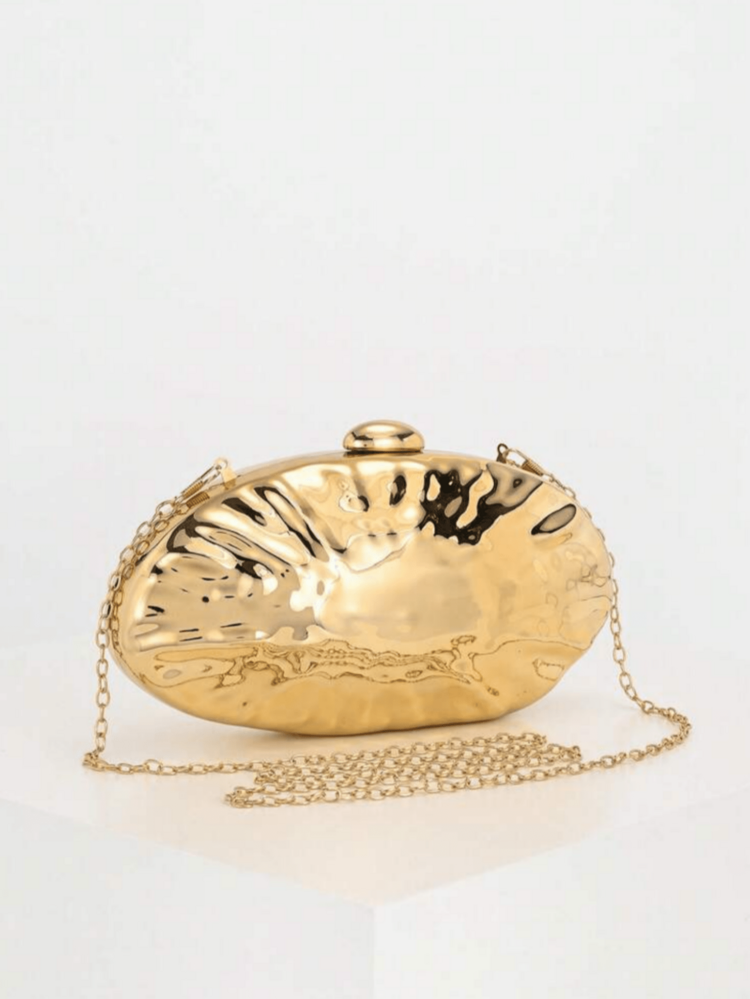 Women's Clutch & Evening Bag, Oval Hard Shell Clutch, Marble Texture, Acrylic Resin Material, Gold Kiss Lock - Gold - View 4