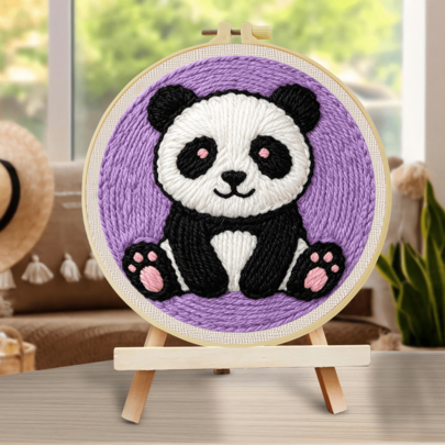 DIY Punch Needle Kit For Beginners Includes A Punch Needle, Yarn, Instructions, A Square Hoop And Pre-Printed Fabric , Panda. A Creative Craft Project For Wall Decor Or As A Gift. 20 X 20 Cm /7.9 X 7.9 In.