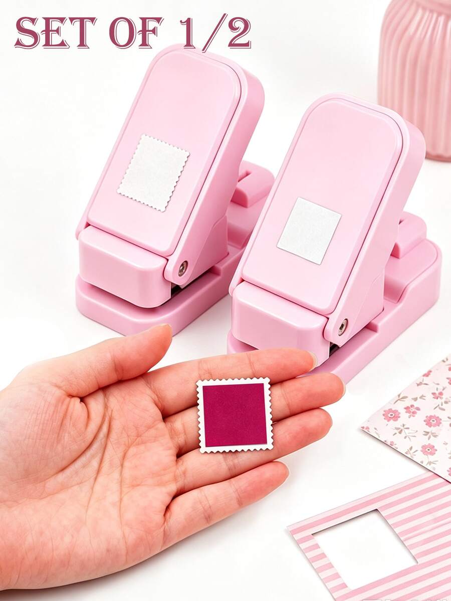 1PC/2PCS Layering Serrated-Edge Square Paper Punches For Junk Journal & Scrapbooking, Nesting Postage Stamp Style Craft Punches With Precision Alignment Cutout Design For Card Making