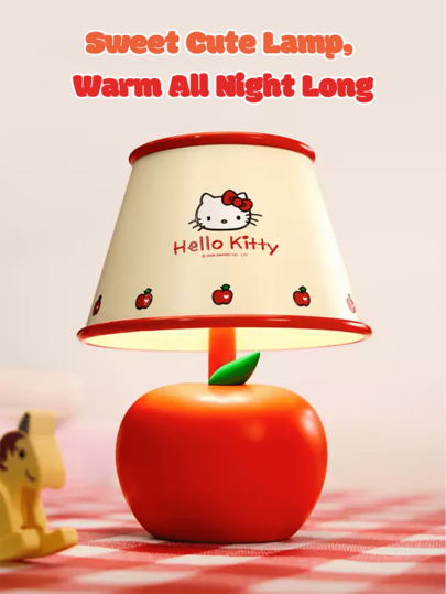 MINISO Sanrio Licensed Hello Kitty Apple LED Table Night Light, 3-Level Adjustable Brightness Cute Vintage Desk Lamp, Rechargeable Decorative Bedside Lamp For Girls Room Gift