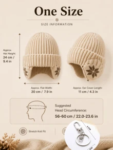 Vintage Ribbed Knit Beanie Hat With Snowflake Earflap Design, Unisex Warm Winter Knitted Cap, Casual Earflap Cold Weather Hat, Suitable For Outdoor Walking, Travel, Commuting, Autumn/Winter Hat Accessory - Multicolor - View 11