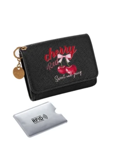 Cherry Print Short Wallet, Compact And Portable Wallet, Multi-Card Slot Card Holder, Minimalist Fashion Zipper Coin Purse, Cherry Red Bright And Eye-Catching, Convenient For Commuting And Metro Card Swiping, Quick Payment In Shopping Malls, Fast Coin And Change Retrieval For Vacation And Travel Checkout, Travel ID And Room Key Storage And Anti-Loss, Suitable For Women, College Students, Office Workers, Perfect For Gifting Between Friends, Halloween, Christmas, Souvenir, Birthday Gift - Multicolor - View 13