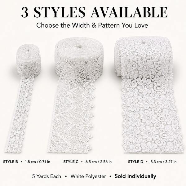 White Lace Sewing Trim, 5 Yards Polyester Floral Lace Ribbon, Decorative Wavy Edge, Suitable For Crafts, Weddings, Gift Wrapping And Clothing