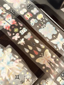 70cm/Roll Gradient Butterfly Raindrop Hollow Stickers DIY Decoration Cards Scrapbook Photo Cards Phone Case Collage Material - Black - View 2
