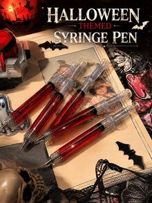 Halloween Style Creative Syringe Ballpoint Pen, Combining Fun Medical Elements With Festive Atmosphere, Unique Syringe Design With Transparent Pen Barrel And Vibrant Ink, Eye-Catching And Desktop Stationery. Realistic Syringe Appearance Full Of Creativity, Comfortable Grip, Smooth Writing, Suitable As Student Daily Writing Pen, Creative Gift Or Party Favor. Compact And Portable Design, Can Be Carried In Pen Bag Or Backpack, Perfect For Halloween Theme Party Office Desk Decoration And Fun Collection - Multicolor - View 3