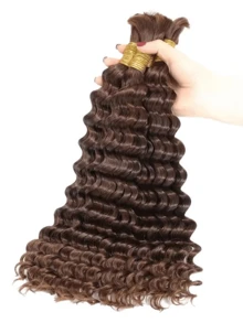 Brown Large Capacity Deep Wave Braided Hair Bundles, 10A Brazilian Virgin Human Hair, Curly Hair Extensions, Suitable For Bohemian Style Braids, Daily And Party Wear, Back To School Season - Multicolor - View 3