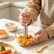 Baby Food Masher Stainless Steel Manual Grinding Stick Infant Fruit Vegetable Apple Puree Potato Puree Masher Home Use - Silver - View 2