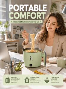 Portable Mini Electric Cooking Pot, Non‑Stick Multifunctional Small Electric Cooker With Adjustable Power Setting, Compact Kitchen Gadget For Dormitory & Household Daily Cooking - Green Single Layer - View 10