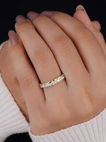 1pc 2mm Round Cut Wedding Band Ring, Half Eternity Diamond Engagement Ring, Stackable, Single Claw Set Wedding Ring - Gold - View 5