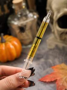 Halloween Style Creative Syringe Ballpoint Pen, Combining Fun Medical Elements With Festive Atmosphere, Unique Syringe Design With Transparent Pen Barrel And Vibrant Ink, Eye-Catching And Desktop Stationery. Realistic Syringe Appearance Full Of Creativity, Comfortable Grip, Smooth Writing, Suitable As Student Daily Writing Pen, Creative Gift Or Party Favor. Compact And Portable Design, Can Be Carried In Pen Bag Or Backpack, Perfect For Halloween Theme Party Office Desk Decoration And Fun Collection - Multicolor - View 2