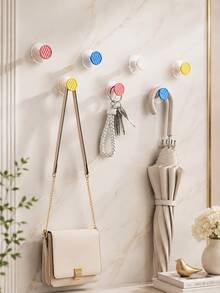 4pcs Self-Adhesive Wall Hooks, Waterproof Hooks, Key Hooks, Coat Hooks, Towel Hooks, Bathroom Hooks, Bedroom Hooks, Behind Door Hooks, Kitchen Hooks, Multi-Functional Storage Rack, Suitable For Home Life, Home Decor, Bedroom Decor, Perfect For Kitchen And Bathroom, Living Room - Multicolor - View 3