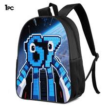 1PC/2PCS/3PCS Backpack, Shoulder Bag And Storage Bag, Blue Pixel Style Alien Creature Pattern With Starry Sky And Spaceship Background, Suitable For Office Workers Or Tech Enthusiasts For Daily Commute, Study And Travel - Printed Bag - View 11