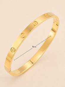 1pc 18K Gold Plated Stainless Steel Classic Cross Screw Bracelet, Minimalist Hinge Design Waterproof Non-Fading Stackable Women Jewelry Gift - Gold - View 2