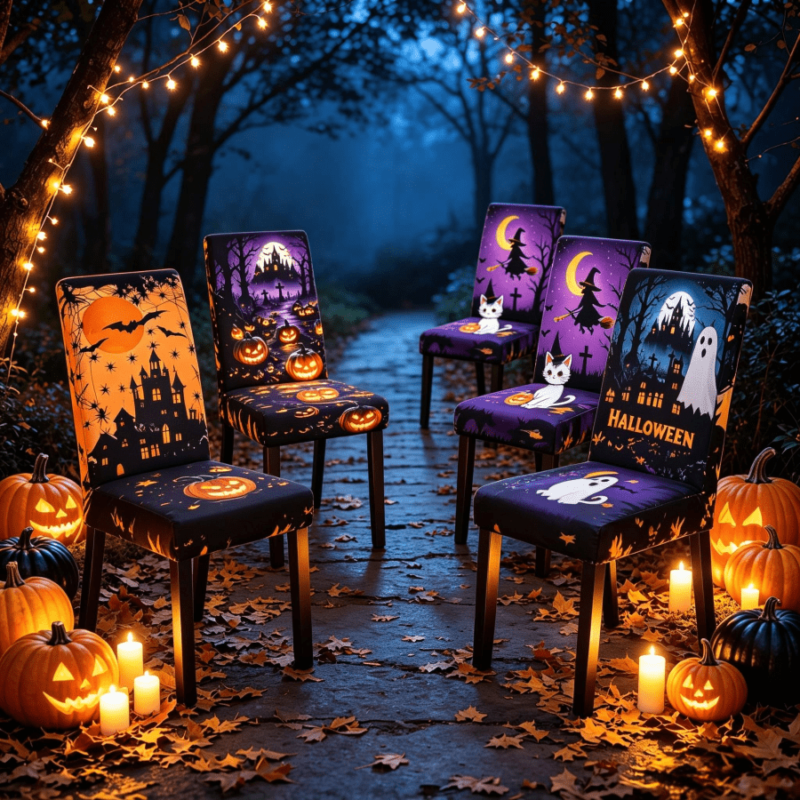 6pcs Halloween Chair Covers, European And American Holiday Atmosphere Decoration Chair Covers, Specially Designed To Create A Rich Halloween Holiday Atmosphere, Suitable For Home, Restaurant, Party And Other Scenes. Each Set Includes 6 Chair Covers, Can Decorate Multiple Dining Chairs Simultaneously, Enhancing The Overall Holiday Decoration Effect.
