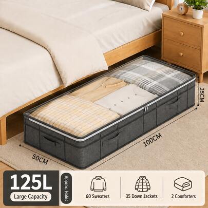 Cajas de almacenamiento debajo de la cama con rayas negras, organizador multiusos de tela no tejida para mantas, ropa, edredones y almohadas