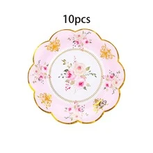 10pcs/60pcs/120pcs 7.28 Inch Floral Paper Plates, 6 Styles Gold Foil Rimmed Party Paper Plates, Pink/Blue/Yellow/White Flower Decor Paper Plates Suitable For Wedding, Bridal Shower, Birthday Tea Party, Paper Plates For Appetizers, Desserts, Snacks, Suitable For Large Gatherings - Multicolor - View 13
