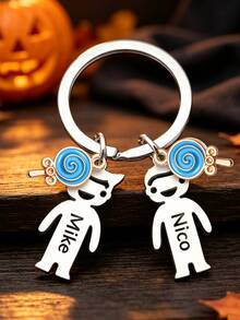 Halloween Custom Candy Keychain, Trick-Or-Treat Series. Personalized Engraved Stainless Steel Name Keychain, Custom Family Gift For Holidays - Silver - View 18