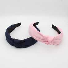 Fabric Solid Color Knitted New Hair Accessories Headband Wide Band Head Hoop Knotted Headband - Multicolor - View 5