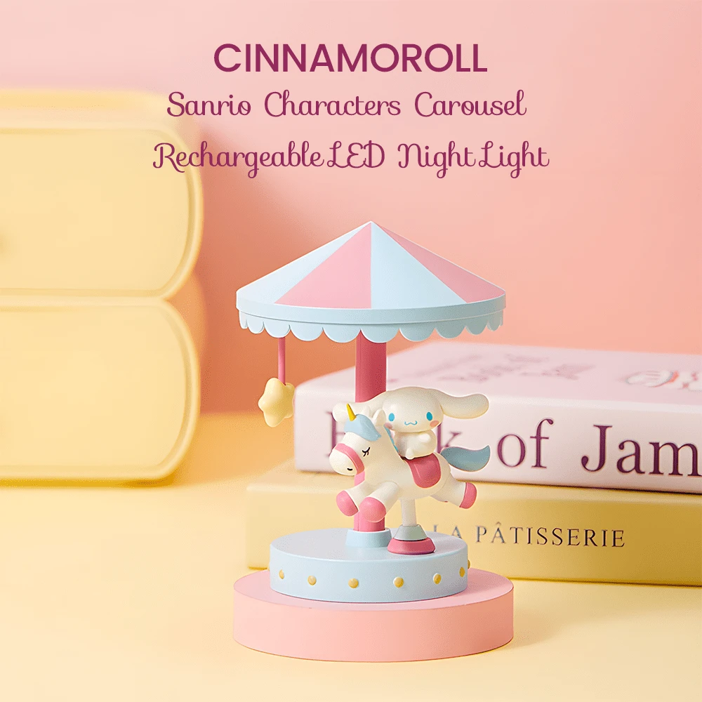 Miniso Sanrio Kuromi 旋轉木馬小夜燈，可充電 LED 桌面裝飾燈，可愛角色床頭裝飾夜燈，女孩禮物 - 大耳狗-藍色 - 查看 1
