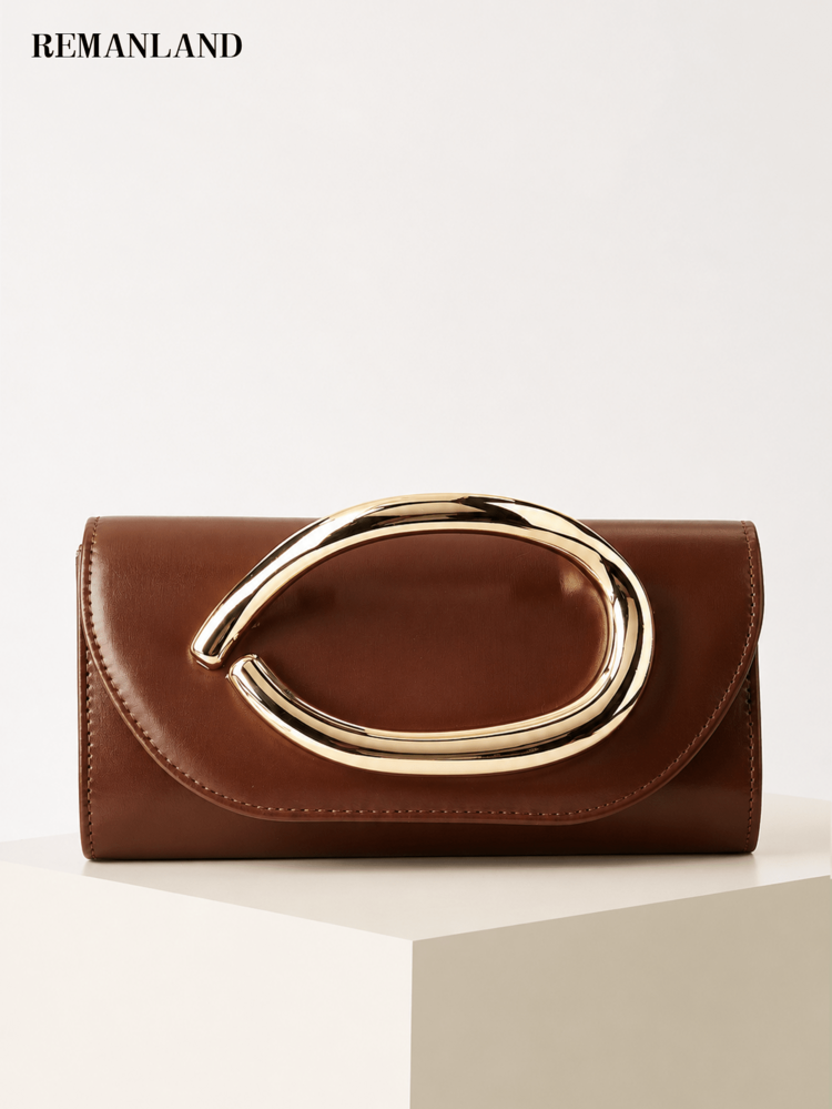 REMANLAND Vintage Solid Color Clutch, Multi-Functional Mini Wallet, Fashion PU Handbag Suitable For Weddings, Parties, Evenings, Dinners And Other Occasions - Brown - View 1