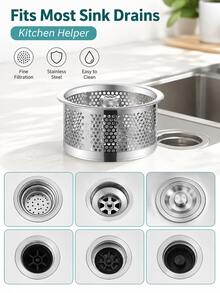 Stainless Steel Sink Strainer, Featuring Fine Honeycomb Basket And Center Handle Design, Anti-Clogging, Easy To Pour And Clean, Practical Kitchen Sink Debris Filter, Essential Home Kitchen Accessory - Silver - View 7